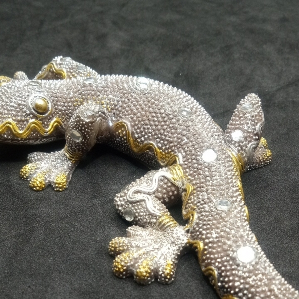 Gray and Gold Reptile Figurine with Sparkling Gems - Picture 6 of 16